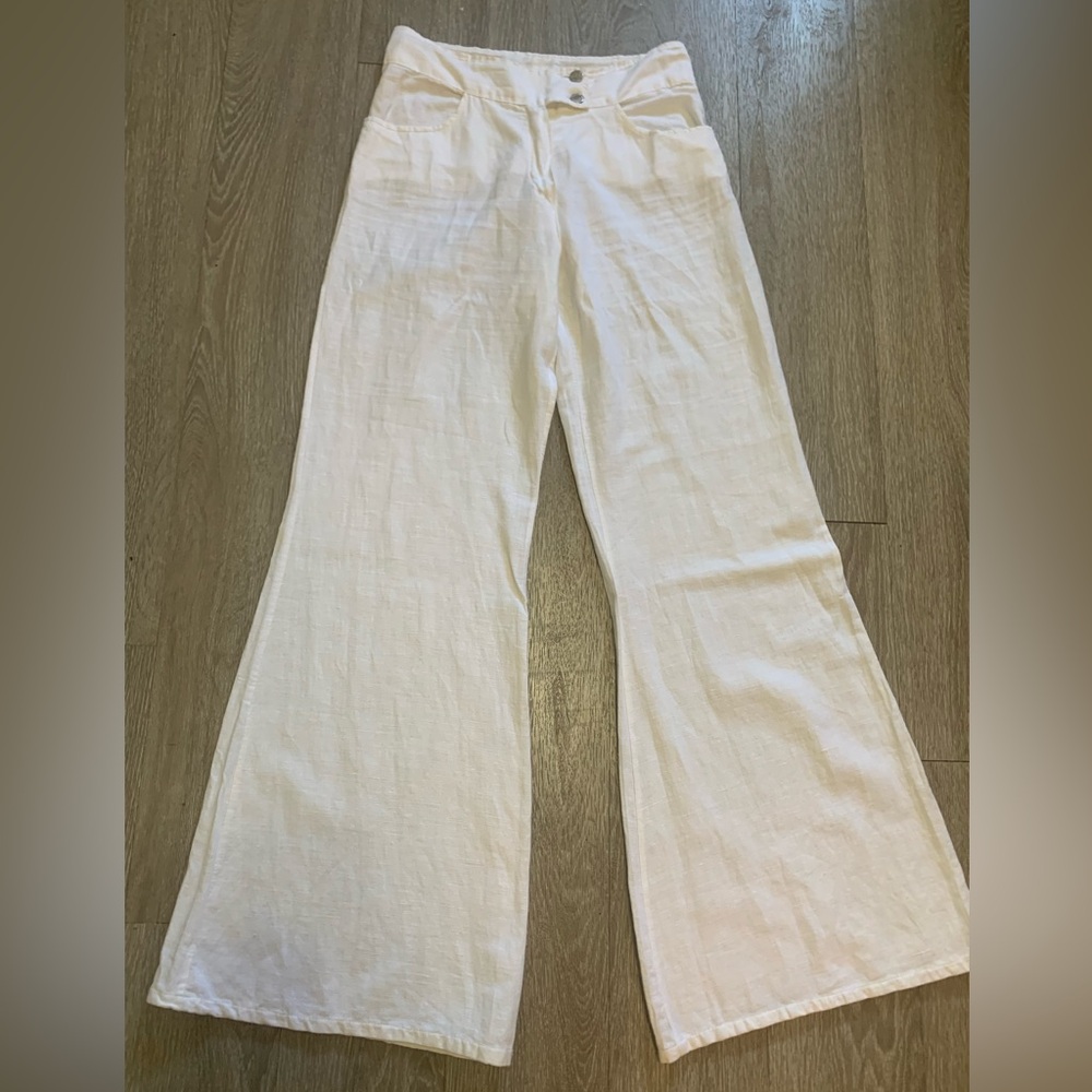 White Wide-Leg Linen Blend Pants